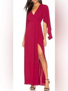 BCBGMaxAzria Burgundy V-Neck Maxi Dress with High Slit